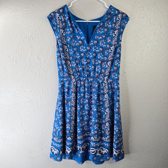 J. Crew Dress Sz 8 Silk Blue Floral Babydoll Boho Cottage Knee Length Sleeveless - Picture 2 of 13